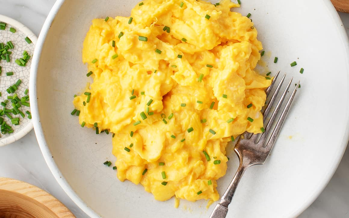 a top down photo of scrambled eggs